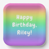 レインボーパーソナライズされた誕生日プレート ペーパープレート (正面)