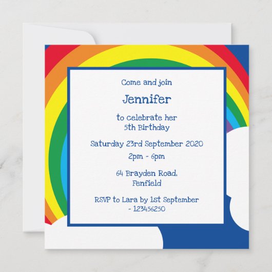 レインボーパーソナライズされた、雲、雨と太陽誕生日 (裏面)