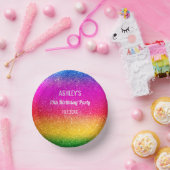 レインボーパープルイエロースパークルバースデーパーティー ペーパーボウル (パーティー)