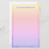 レインボーパープルピンクオレンジ縁ど名前をカスタムする 便箋 (正面/裏面)
