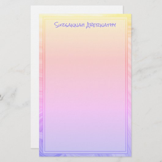 レインボーパープルピンクオレンジ縁ど名前をカスタムする 便箋 (正面/裏面)