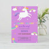 レインボーパープルフライユニコーン誕生日招待状 招待状 (スタンド正面)