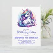 レインボーパープルユニコーン誕生日招待状 招待状 (スタンド正面)