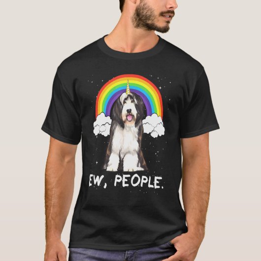 レインボーヒゲEwピープルユニコーンドッグ Tシャツ (正面)