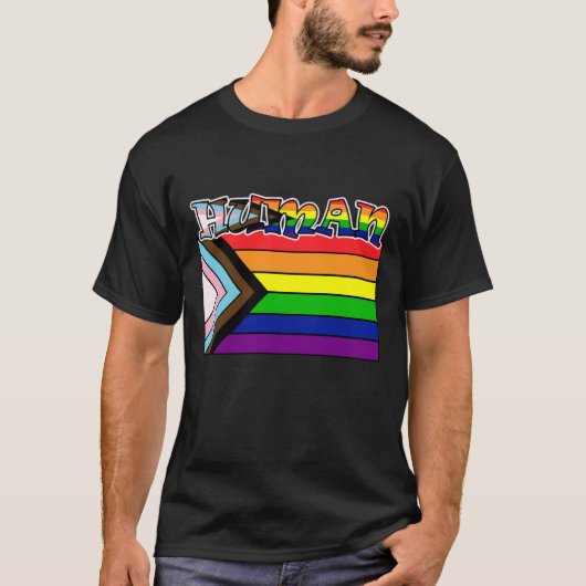 レインボーヒトLGBTQフラッグサポートとプライドT-Shir Tシャツ (正面)
