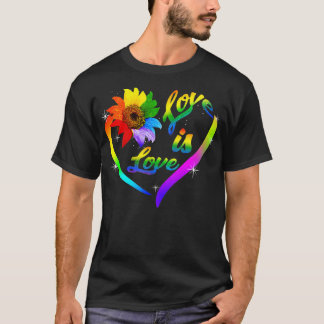 レインボーヒマワリハートラブイズラブlgbtゲイレズ tシャツ