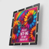 レインボーヒマワリWtfライフ スクエア壁時計 (傾斜)