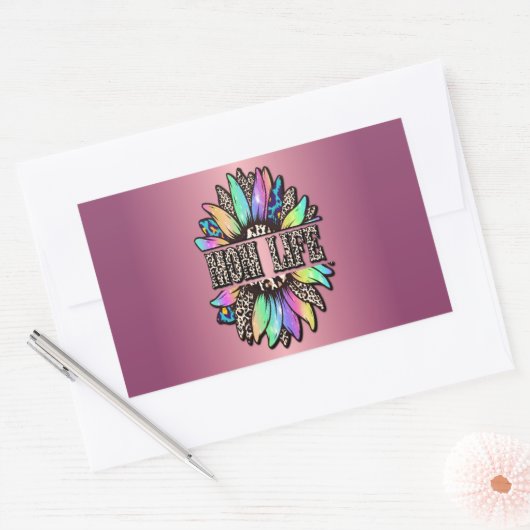 レインボーヒョウひまわり母の生活 長方形シール (封筒)