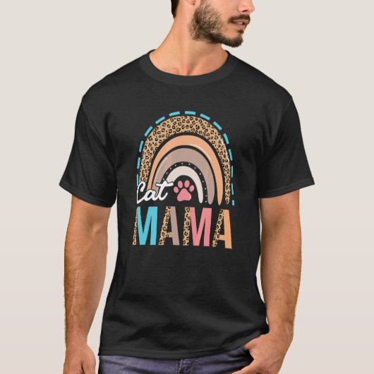 レインボーヒョウ柄の猫のお母さんペットママ 母の日 Tシャツ (正面)
