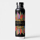 レインボーヒョウ柄ひまわりカスタム花 ウォーターボトル (左面)