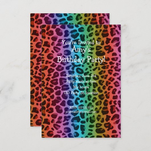 レインボーヒョウ誕生日の招待状 招待状 (正面/裏面)