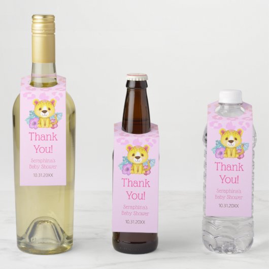 レインボーヒョウ赤ちゃんシャワーありがとう ボトルネックタグ (インサイチュ)