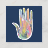 レインボーヒーリングハンドカラフル油絵を描インジゴ スクエア名刺 (正面)