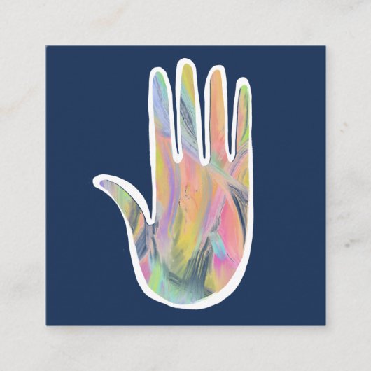レインボーヒーリングハンドカラフル油絵を描インジゴ スクエア名刺 (正面)