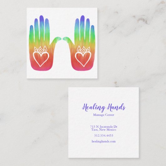 レインボーヒーリングハンドハート スクエア名刺 (正面/裏面)