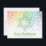 レインボービデオゲームゲーマーバー（ユダヤ教の）バル・ミツバーありがとう サンキューカード<br><div class="desc">レインボー雨のピクセルゲーマーまたはビデオゲームバー（ユダヤ教の）バル・ミツバーフラットサンキューノートカード。この非ゲーマー伝統的ビデインスパイアオゲームデザインは、ダビデのユダヤ人スターを特徴としている。また、カードの上部に沿って明るい色の虹の雨やカスケードのデジタルスタイルコンピュータのピクセルがある。フォントはテクノ・コンピュータスタイル。下部にバイナリコードがあり、より高い技術スタイルを実現。バイナリコードは実際には「ありがとう」と書かれているがもし、あなたが望むなら、私たちは任意のバイナリコードに変更するか、完全に削除することができる。このビデオゲームバーの（ユダヤ教の）バル・ミツバーサンキューカード素晴らしは、のビデオゲームを愛し遊、古いスタイル2Dピクセルグラフィックゲームのファンである男の子のためのものである。今やトレンディーは、一人の少年の興味と真の人格伝統的に焦点を当てユニークる非バーの（ユダヤ教の）バル・ミツバーデザインと行く。だからもし、あなたの息子はゲームのすべての事を愛し、その後、これは彼のために正しいバー（ユダヤ教の）バル・ミツバーフラットサンキューカードかもしれない。</div>