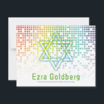 レインボービデオゲームゲーマーバー（ユダヤ教の）バル・ミツバーありがとう サンキューカード<br><div class="desc">レインボー雨のピクセルゲーマーまたはビデオゲームバー（ユダヤ教の）バル・ミツバーフラットサンキューノートカード。この非ゲーマー伝統的ビデインスパイアオゲームデザインは、ダビデのユダヤ人スターを特徴としている。また、カードの上部に沿って明るい色の虹の雨やカスケードのデジタルスタイルコンピュータのピクセルがある。フォントはテクノ・コンピュータスタイル。下部にバイナリコードがあり、より高い技術スタイルを実現。バイナリコードは実際には「ありがとう」と書かれているがもし、あなたが望むなら、私たちは任意のバイナリコードに変更するか、完全に削除することができる。このビデオゲームバーの（ユダヤ教の）バル・ミツバーサンキューカード素晴らしは、のビデオゲームを愛し遊、古いスタイル2Dピクセルグラフィックゲームのファンである男の子のためのものである。今やトレンディーは、一人の少年の興味と真の人格伝統的に焦点を当てユニークる非バーの（ユダヤ教の）バル・ミツバーデザインと行く。だからもし、あなたの息子はゲームのすべての事を愛し、その後、これは彼のために正しいバー（ユダヤ教の）バル・ミツバーフラットサンキューカードかもしれない。</div>