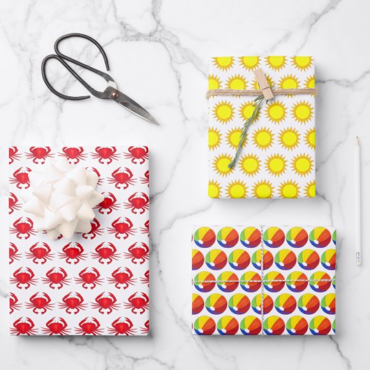 レインボービーチボールカニサンビーチシーショアホリデイ ラッピングペーパーシート (正面)