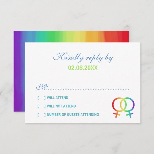 レインボービーナスシンボルレズビアンウェディングRSVP 出欠カード (正面/裏面)
