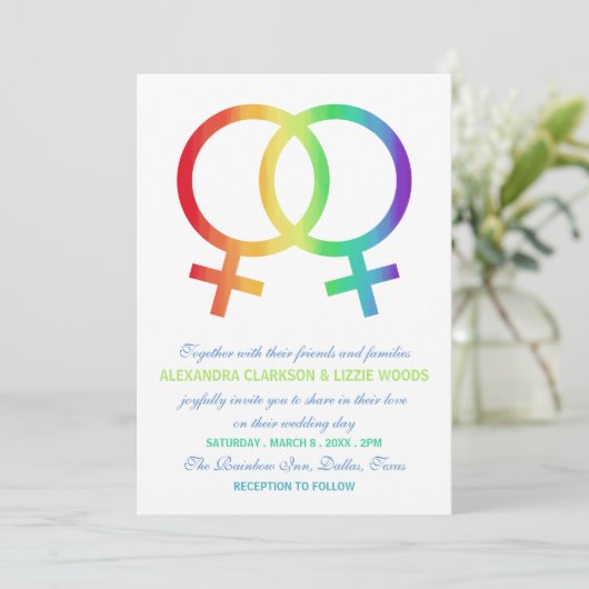 レインボービーナス記号 | レズ結婚ビアン 招待状 (スタンド正面)