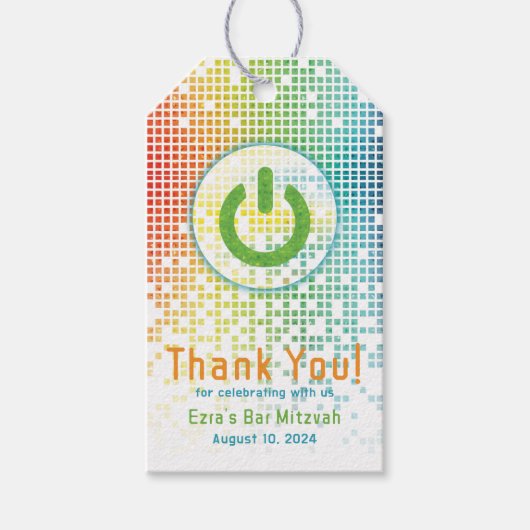 レインボーピクセルビデオゲームゲーマーバー（ユダヤ教の）バル・ミツバー ギフトタグ (正面)
