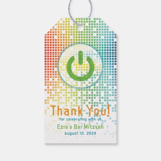 レインボーピクセルビデオゲームゲーマーバー（ユダヤ教の）バル・ミツバー ギフトタグ (裏面)