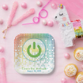 レインボーピクセルビデオゲームゲーマーバー（ユダヤ教の）バル・ミツバー ペーパープレート (パーティー)