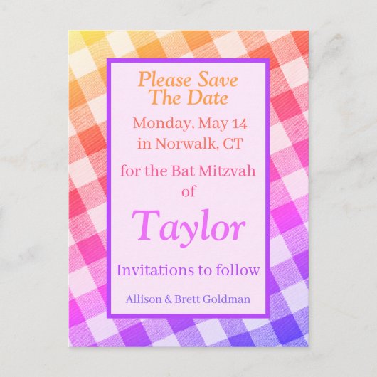 レインボーピクニック斜め日付ポストカードを保存 ポストカード (正面)