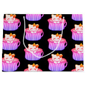 レインボーピンクとパープルパステルのかわいいキティ猫 ラージペーパーバッグ (正面)