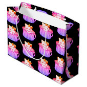 レインボーピンクとパープルパステルのかわいいキティ猫 ラージペーパーバッグ (裏面アングル)