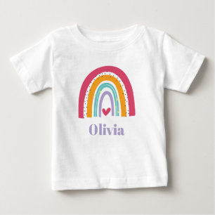 レインボーピンクとパープルパーソナライズされたTシャツ ベビーTシャツ