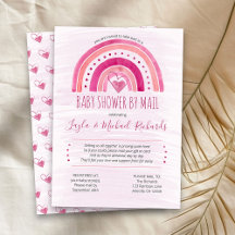 レインボーピンクの水彩水洗い赤ちゃんシャワー（郵便）