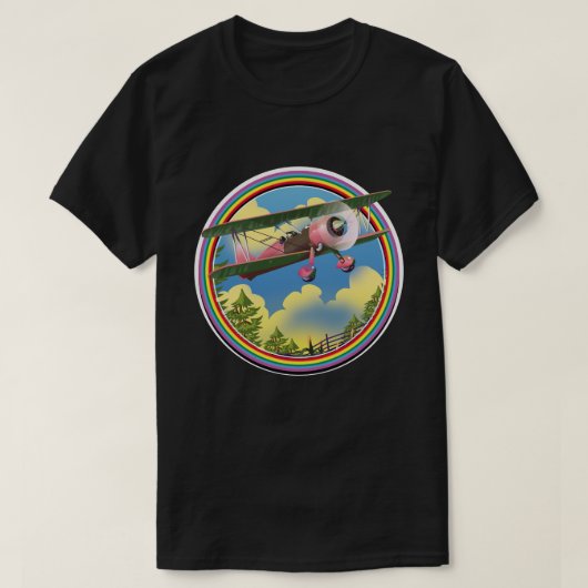 レインボーピンクの複葉機ロゴ Tシャツ (デザイン正面)