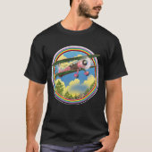レインボーピンクの複葉機ロゴ Tシャツ (正面)