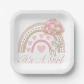 レインボーピンクの赤ちゃんシャワー ペーパープレート (正面)