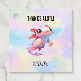 レインボーピンクアクソロトル誕生日メッセージカード フェイバータグ