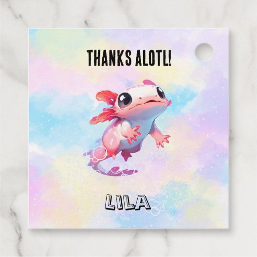 レインボーピンクアクソロトル誕生日メッセージカード フェイバータグ (裏面)