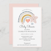 レインボーピンクハートガールベビーシャワー招待状 招待状 (正面/裏面)