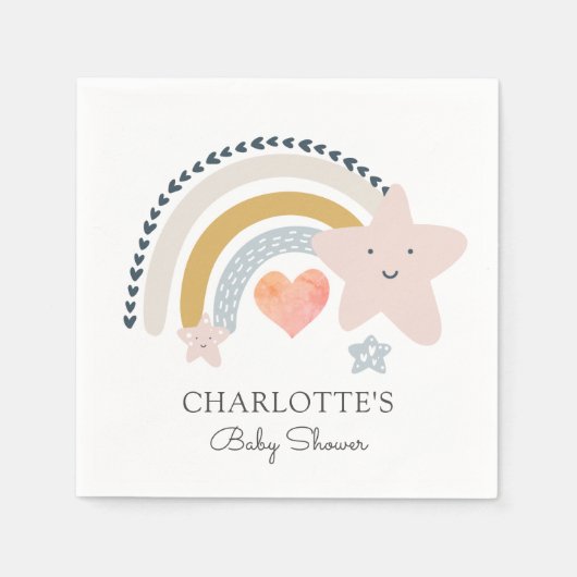 レインボーピンクハートガールベビーシャワー スタンダードカクテルナプキン (正面)