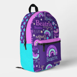 レインボーピンクパープルアクアスターズ名Beatrix プリントバックパック