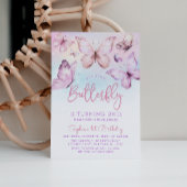 レインボーピンクパープルガールバタフライ1st誕生日 招待状