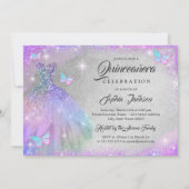 レインボーピンクパープルスパークルドレスキンセアニェラ 招待状 (裏面)