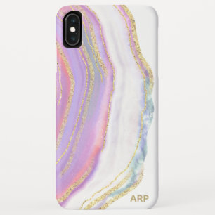 *~*レインボーピンクホワイトアゲート金ゴールドグリッターパステル iPhone XS MAXケース