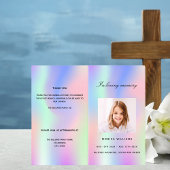 レインボーピンク紫のガーリー写真葬儀プログラム