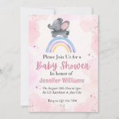 レインボーピンク象ベビーシャワー招待状女 招待状 (正面)