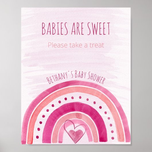 レインボーピンク赤ちゃんシャワーお気に入りテーブルサイン ポスター (正面)