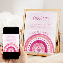 レインボーピンク赤ちゃんシャワーギフトテーブルサイン ポスター