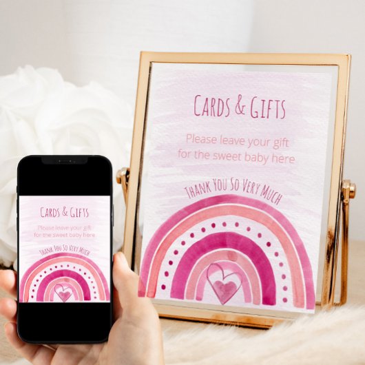 レインボーピンク赤ちゃんシャワーギフトテーブルサイン ポスター