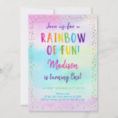 レインボーピンク金ゴールド水彩誕生日 招待状 (正面)