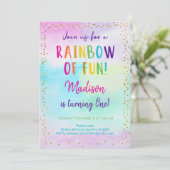 レインボーピンク金ゴールド水彩誕生日 招待状 (スタンド正面)